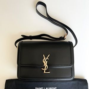 Saint Laurent YSL Solferino Medium Monogram Leather Shoulder Bag in Black